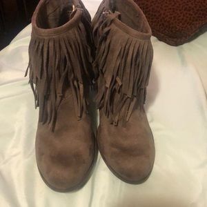 Gray fringe ankle boots